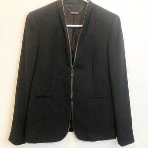 Elie Tahari Black Jacket Blazer Zip Front with with Silver Zipper Detail